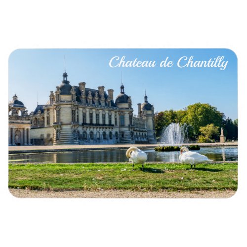 Chateau de Chantilly fountain and two swans Magnet