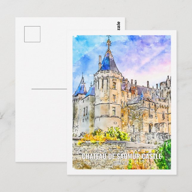 Chateau de Saumur Castle Travel Place Watercolor Postcard (Front/Back)