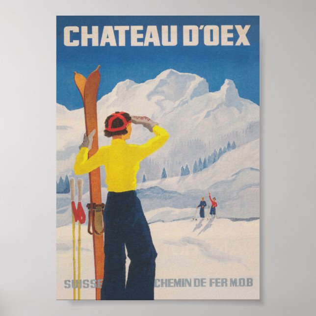 Chateau D'oex Switzerland Vintage Ski Travel Poste Poster (Front)