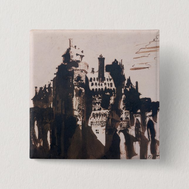 Chateau fortified by two Bridges Pinback Button (Front)