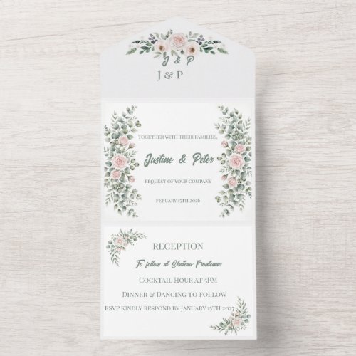 Chateau Frontenac Blush & Sage All-in-One Invitati All In One Invitation