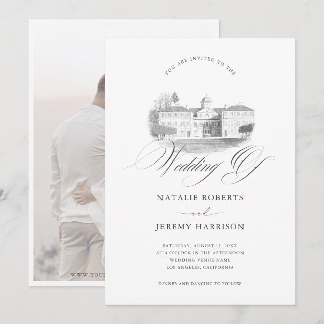 Chateau Manor Sketch Venue Illustration Wedding Invitation (Front/Back)