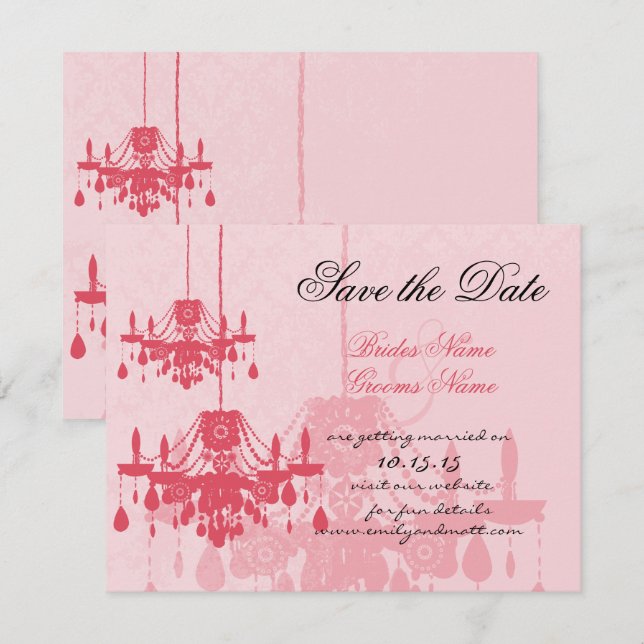 Chateau Rose Pink Chandelier Wedding Invitations (Front/Back)