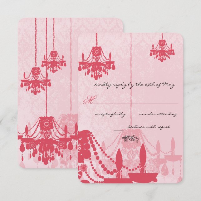 Chateau Rose Pink Chandelier Wedding Invitations (Front/Back)