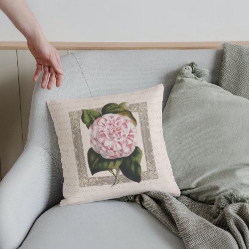 Chateau Style Vintage Pink and White Camellia Throw Pillow