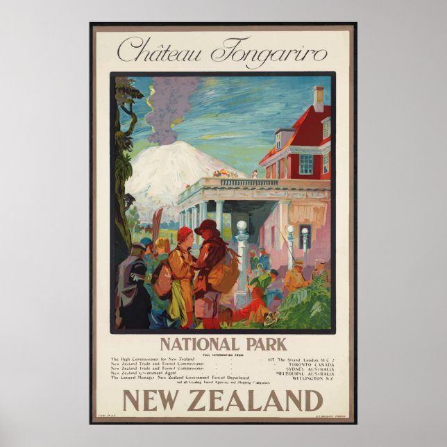Chateau Tongariro New Zealand Vintage Travel Poste Poster (Front)