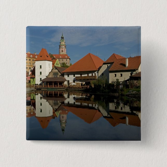 Chateau tower, Vltava River, Cesky Krumlov, Button (Front)
