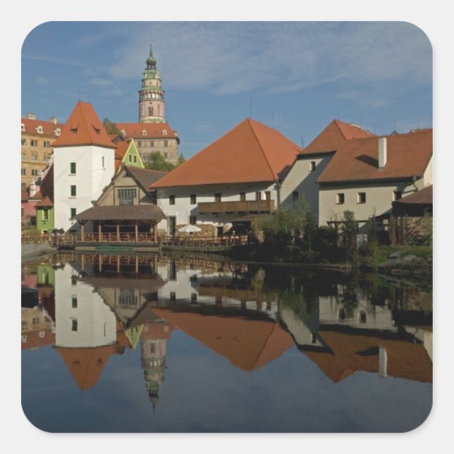 Chateau tower, Vltava River, Cesky Krumlov, Square Sticker (Front)