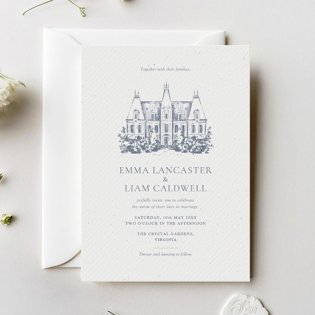 Chateau Venue Drawing Minimalist Wedding Invitation (Creator Uploaded)