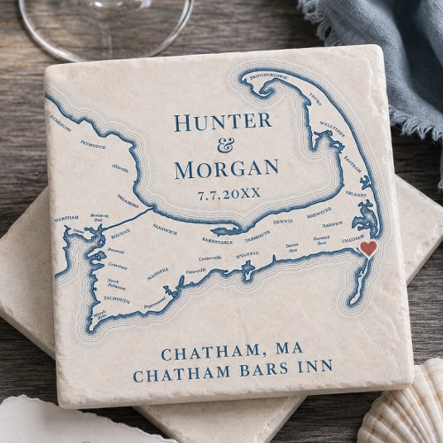 Chatham Bars Inn Wedding Favor Cape Cod Map Stone Coaster