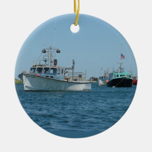 Chatham Harbor Boats Ceramic Ornament (Front)