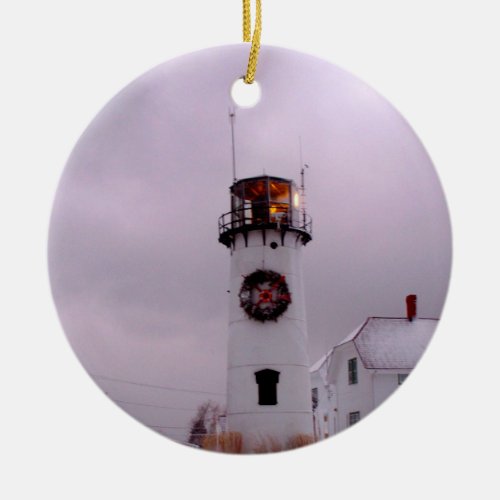 Chatham Lighthouse in the Snow Ceramic Ornament