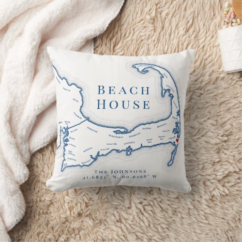 Chatham MA Cape Cod Beach House Photo Coordinates Throw Pillow