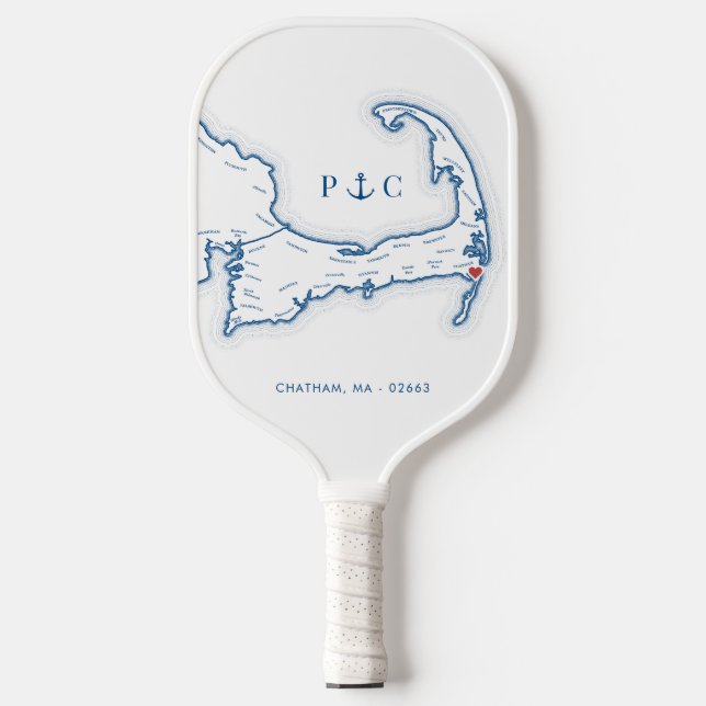 Chatham MA Map Navy Blue Monogram Pickleball Paddle (Front)