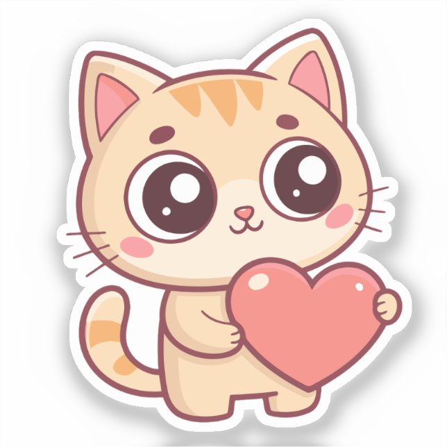 Chaton Coeur Doux Sticker (Front)