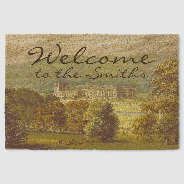 Chatsworth Derbyshire Jane Austen Darcy Pemberly Fiber Doormat (Front)