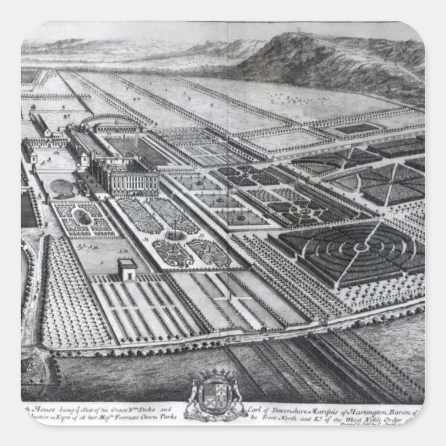 Chatsworth House, engraved by Johannes Kip Square Sticker (Front)