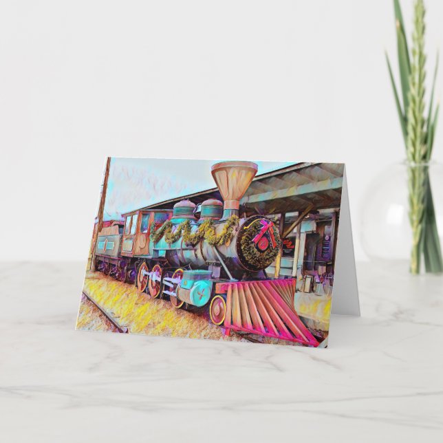 Chattanooga Christmas Steam Train Oil Painting Holiday Card (Front)