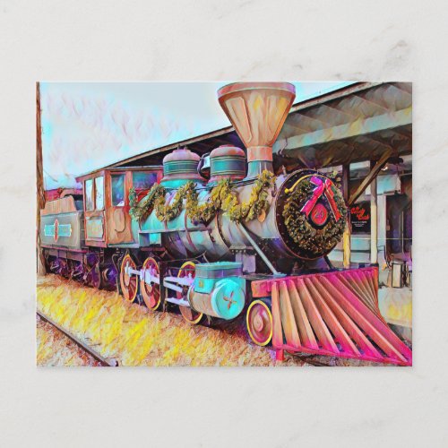 Chattanooga Christmas Steam Train Oil Painting Postcard