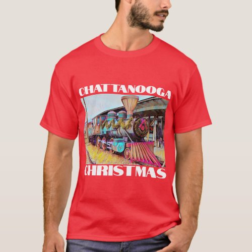 Chattanooga Christmas Steam Train Oil Painting T_Shirt