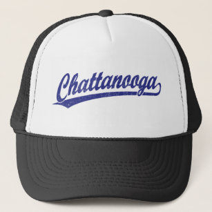 Chattanooga script logo in blue trucker hat
