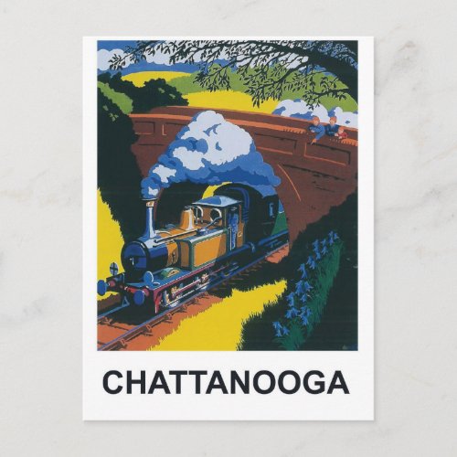 Chattanooga steam train railway under the bridge postcard