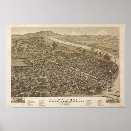 Chattanooga Tennessee 1886 Antique Panoramic Map Poster Zazzle 0830