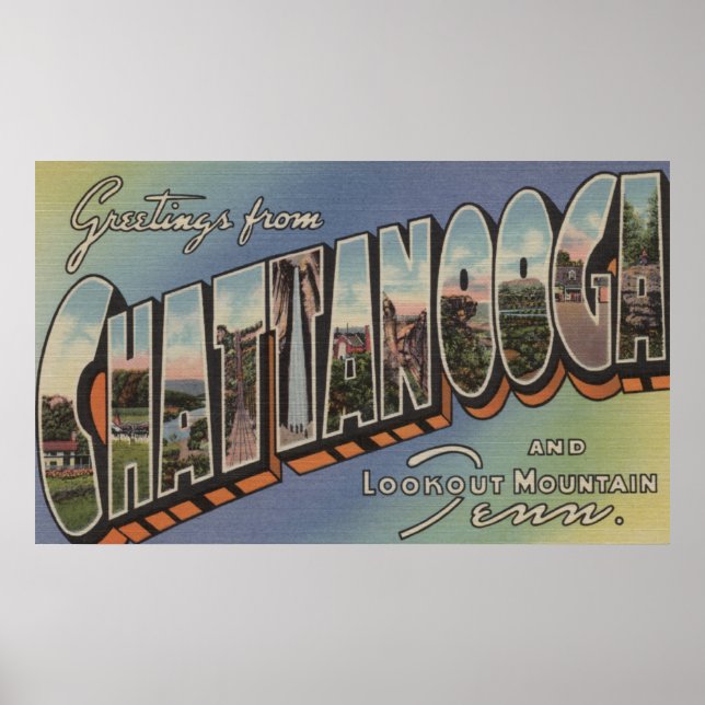Chattanooga, Tennessee - Large Letter Scenes Poster (Front)