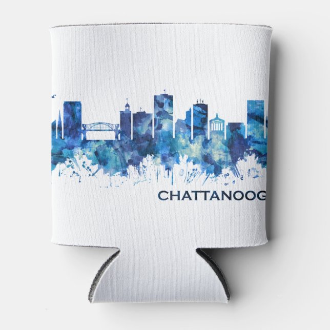 Chattanooga Tennessee Skyline Blue Can Cooler (Front)