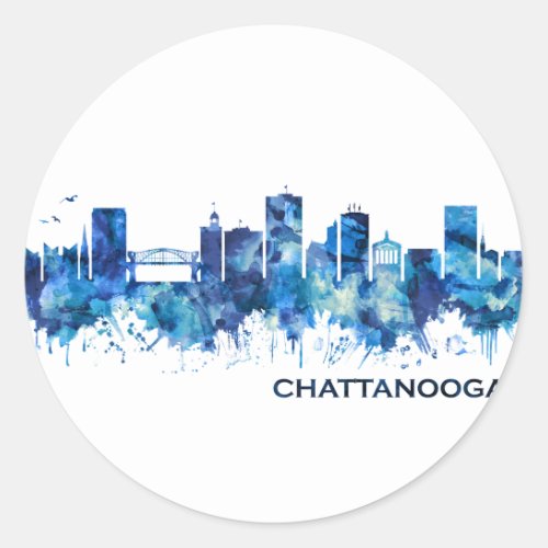 Chattanooga Tennessee Skyline Blue Classic Round Sticker