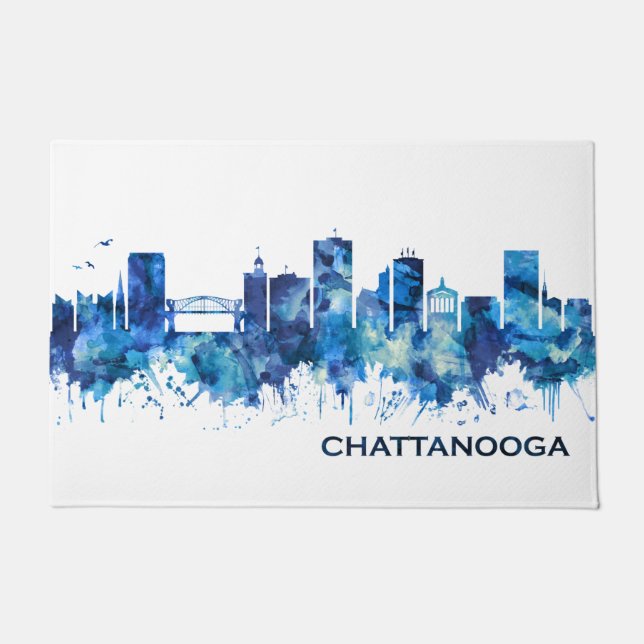 Chattanooga Tennessee Skyline Blue Doormat (Front)