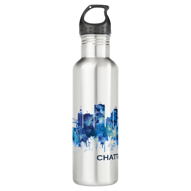 Chattanooga Tennessee Skyline Blue Stainless Steel Water Bottle (Front)