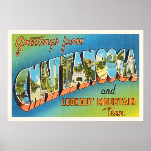 Chattanooga Tennessee TN Vintage Travel Souvenir Poster