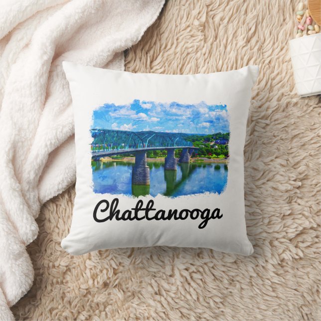Chattanooga Tennessee Watercolor  Throw Pillow (Blanket)
