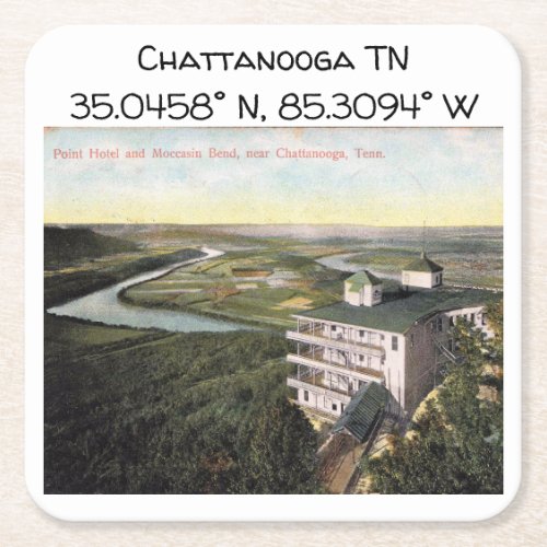 Chattanooga TN Map Coordinates Vintage Style Square Paper Coaster