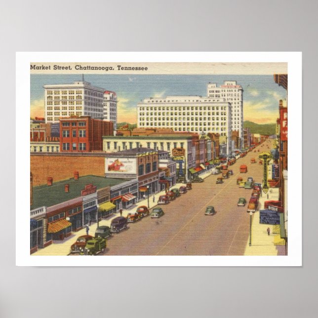 Chattanooga TN, Market St 1940s Vintage Inspired Poster (Front)