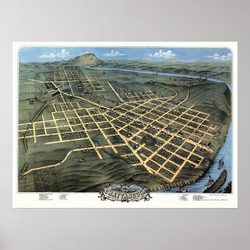 Chattanooga TN Panoramic Map _ 1871 Poster
