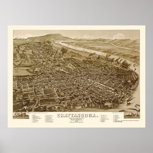 Chattanooga TN Panoramic Map _ 1886 Poster