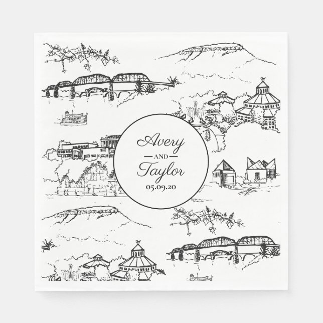 Chattanooga Toile Black and White Bridal Shower Napkins (Front)