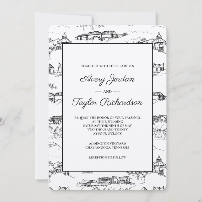Chattanooga Toile Black and White Invitation (Front)