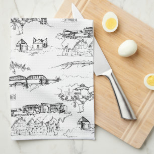 Chattanooga Toile Black and White Kitchen Towel