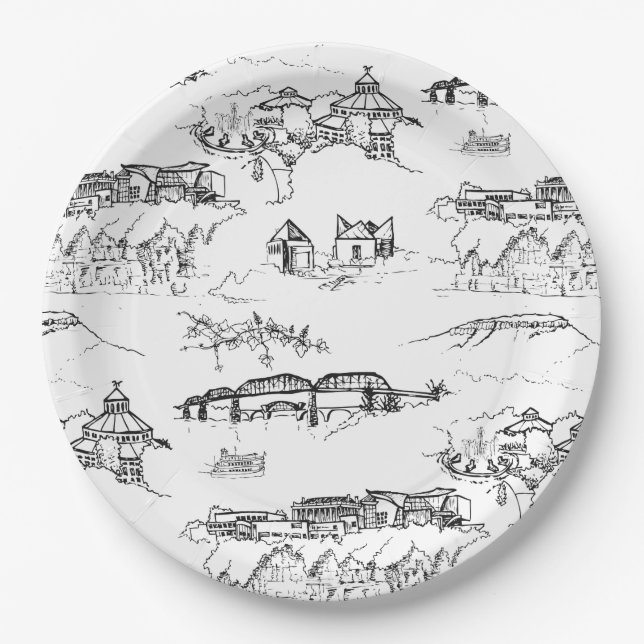 Chattanooga Toile Black and White Paper Plates (Front)