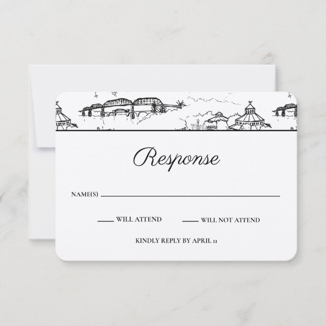 Chattanooga Toile Black and White RSVP Note Card (Front)