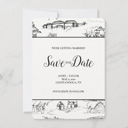 Chattanooga Toile Black and White Save the Date
