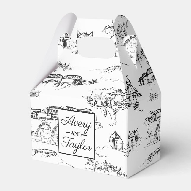 Chattanooga Toile Black and White Wedding Favor Boxes (Front Side)