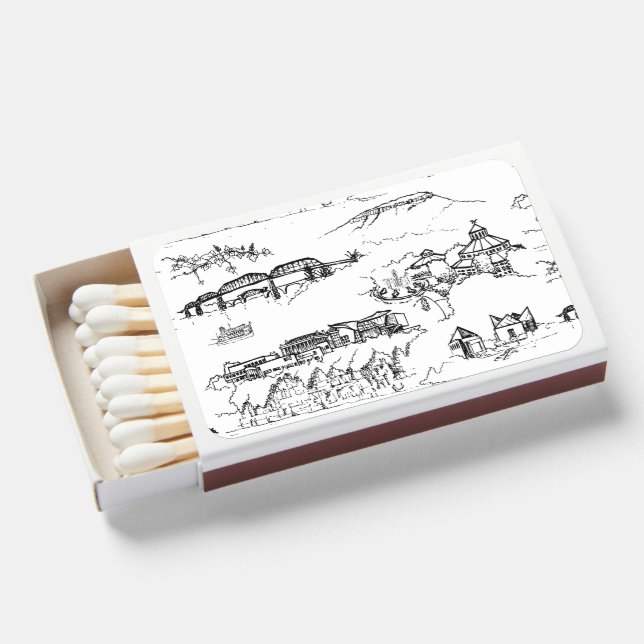 Chattanooga Toile Black and White Wedding Matchboxes (Front Open)
