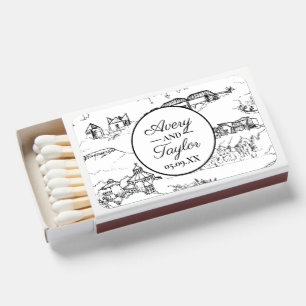 Chattanooga Toile Black and White Wedding Matchboxes