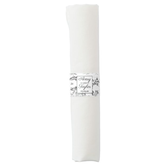 Chattanooga Toile Black and White Wedding Napkin Bands (Front)
