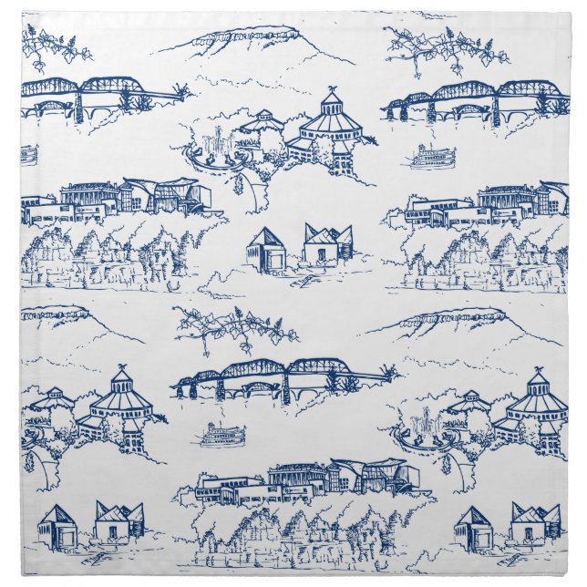 Chattanooga Toile Blue Cloth Napkin (Front)