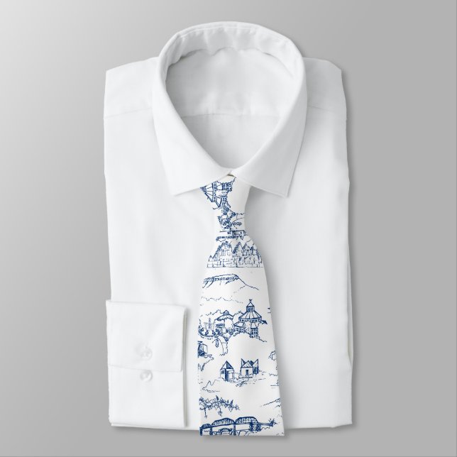 Chattanooga Toile Blue Neck Tie (Tied)